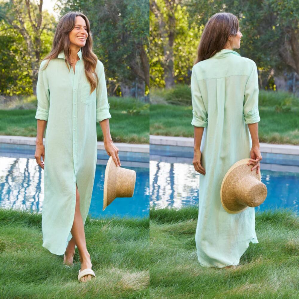 Frank & Eileen Rory Linen Maxi Shirtdress Seafoam Green‎ Size Medium NWT $398